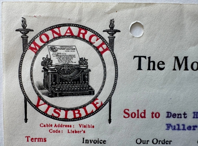Upper left corner close-up of the Monarch Typewriter artwork on the sales slip.