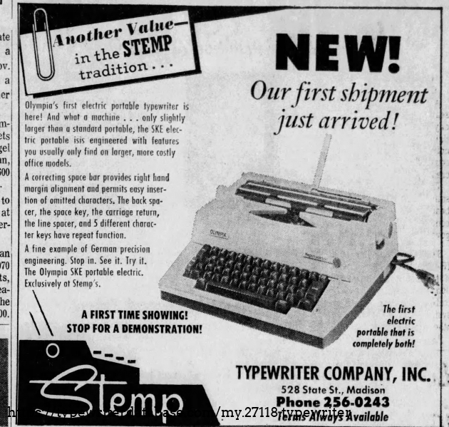 First ad Mar 1971. SKE electric portable, but has Report electric on cover.