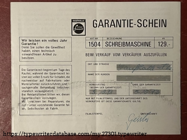 Detail: Certificate of guarantee