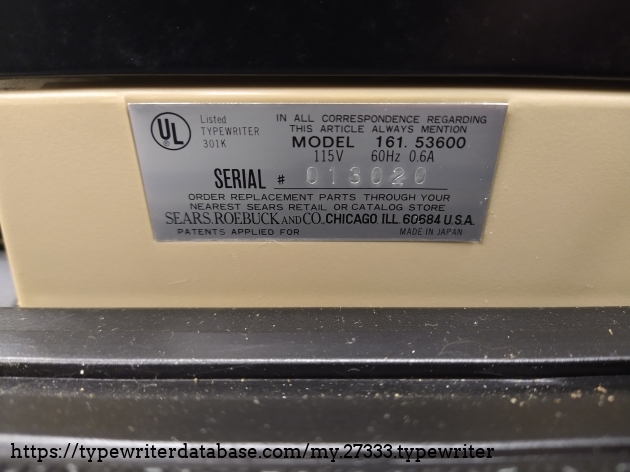 Serial number data plate.