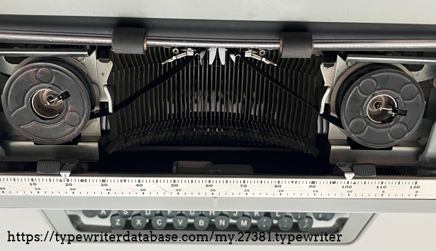 Tope view to show exposed ribbon spools.  These are normally covered by a sliding panel on each side.