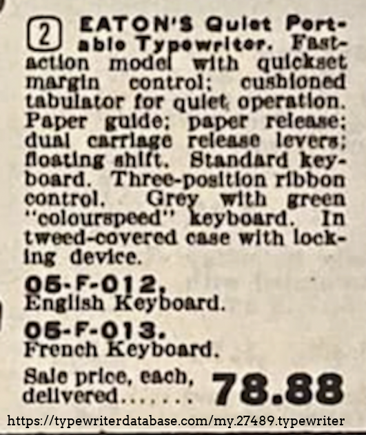The listing from the 1955 Eaton's catalog
