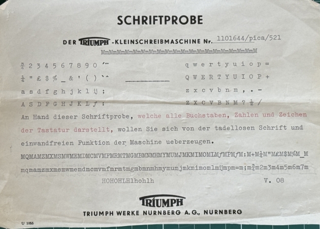 The original typing sample sheet.