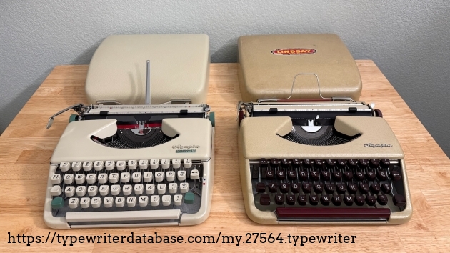 Shown next to a 1957 Olympia SF. They are similar but type differently. The SF is a little more quiet. The Splendid 66 has a lighter, adjustable touch.
