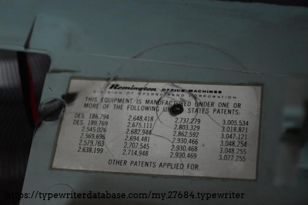 Patent label under top cover.