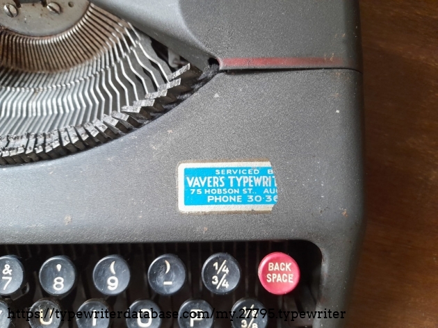 service sticker: Vavers Typewriters, Auckland, New Zealand