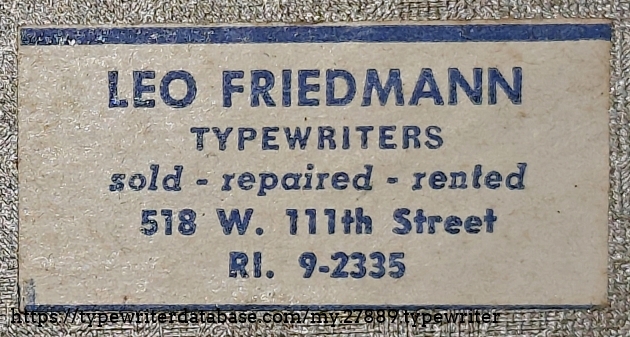 Dealer sticker, inside lid of case.