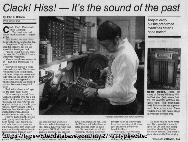 Mark Lust still repairing typewriters in 2000. 26 yrs ago and the nostalgia kick is in full swing.
