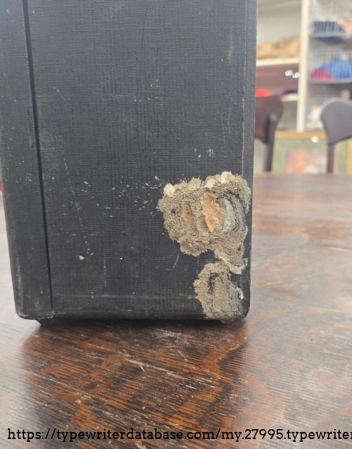 Old mud-dauber nest  on the side, indicating it was probably stored in a shed for a while.