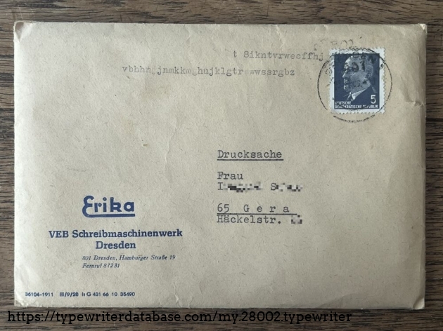 Detail: Letter from the Erika factory to the first owner