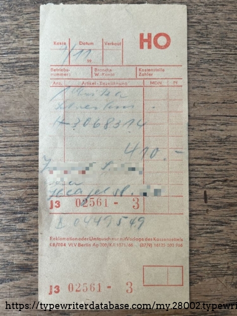Detail: proof of purchase; the abbreviation "MDN" stands for "Mark der Deutschen Notenbank", which was the official currency name in the so-called GDR from August 1st, 1964 to December 31st, 1967.