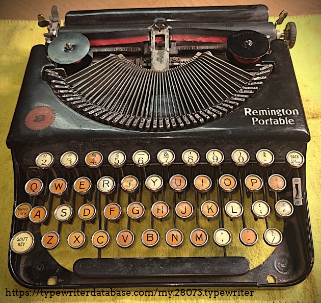 Front view of full keyboard, typebars retracted.