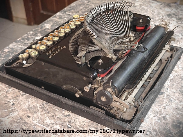 Right rear quadrant view with typebars extended.