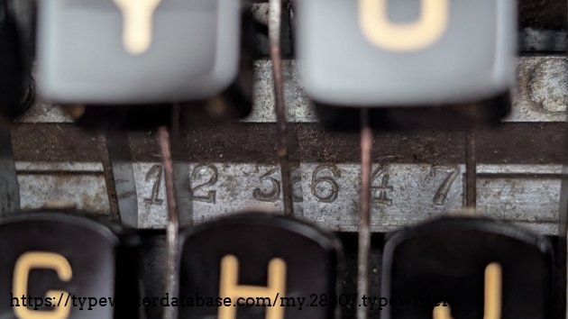 SN. 123647 seen through the keys.