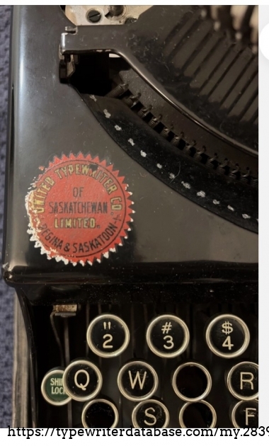 United Typewriter Co. of Saskatchewan, Ltd. decal, in place of the standard Remington typewriter decal.