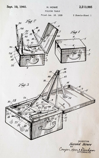 First page of Howe patent for portable typing stand