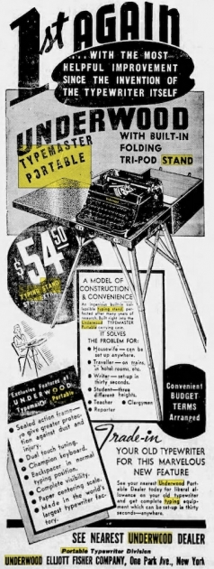 Example ad announcing new typing stand ( Walters Herald, Oklahoma, October 1938)
