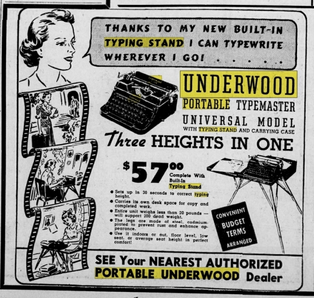 The built-in stand was available for both the Universal and Champion models (Sept 1939 , Arizona Daily Star)