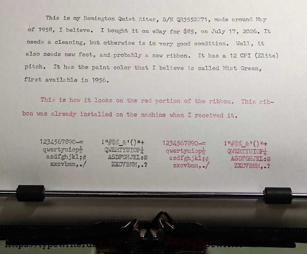 Typing sample installed in carriage.