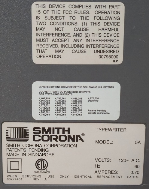 Rear FCC, Patents, Power, and Model Labels