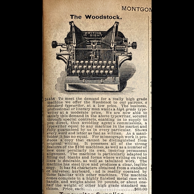 Woodstock advertisement in the 1898-99 Montgomery Ward Fall/Winter catalogue