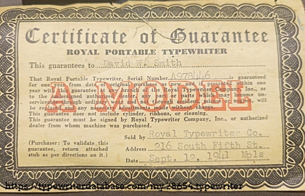 Certificate of Guarantee.