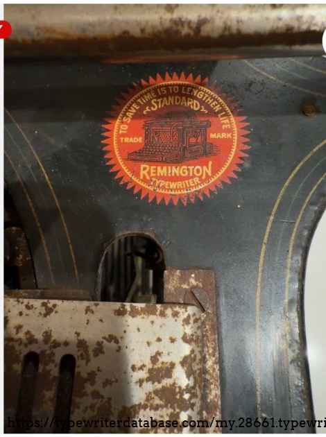 Top of frame, view of Remington typewriter decal.