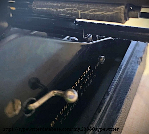 Right side of frame showing patent decal.