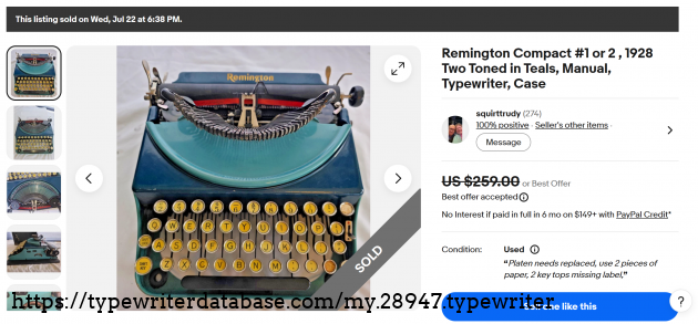 eBay main listing page, showing sold status.