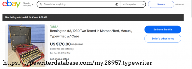 eBay sold listing page, showing sale for an accepted "Best Offer" price on 10-16-2026.