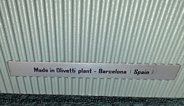 Aft detail of "Made in Olivetti plant - Barcelona (Spain)" badge.