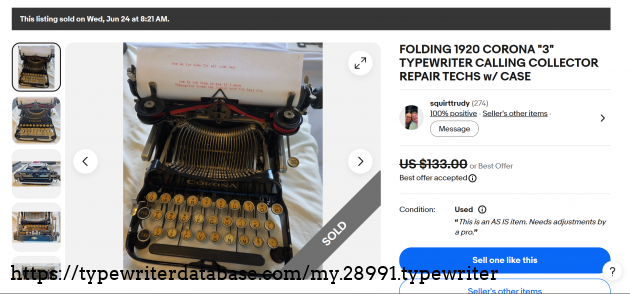 eBay main listing page, showing sold status.