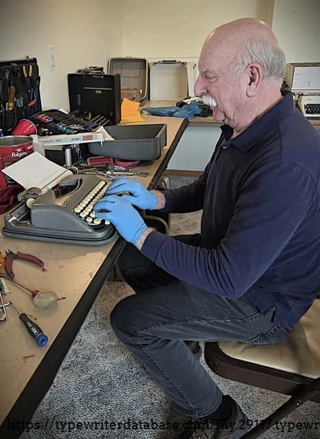 Dean Meakin, son of Mike Meakin, typing on the Cole Steel.