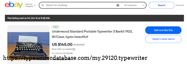 eBay sold listing page, indicating sale for an accepted "Best Offer" on 10-16-2026.