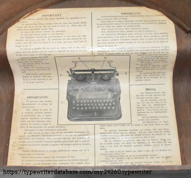 The inside of the lid has instructions in 4 languages - English, French, Spanish, and German.  German gets Fraktur typeface...