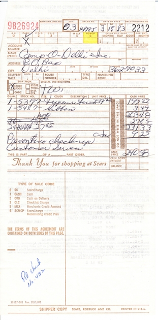 Original receipt. This typewriter retailed for $199.99 in 1983.