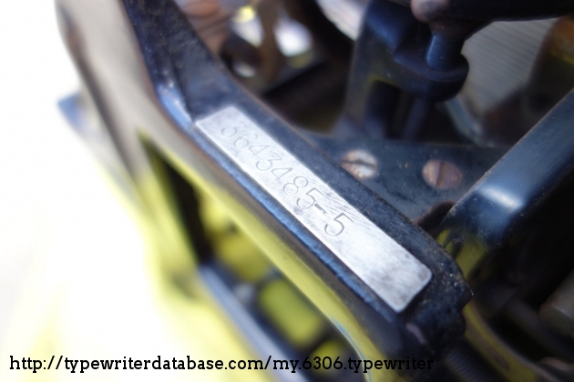 Underwood 5 serial number is stamped on main frame next to right ribbon spool