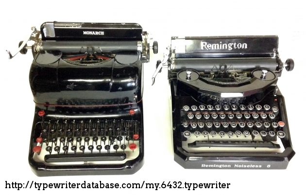 For size comparison, here's the Monarch next to a Remington Noiseless 8, another attempt to create a larger typewriter using the noiseless portable mechanism.