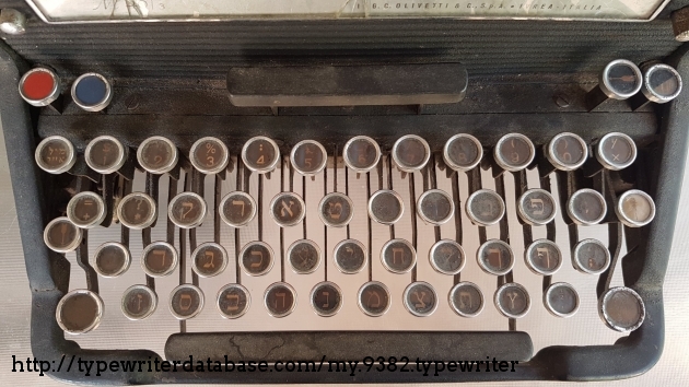 Overhead of Hebrew keyboard. Note the British mandate coin key, immediately under red key top left.
