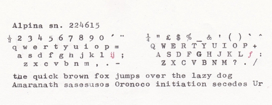 1960 Alpina N 24 on the Typewriter Database